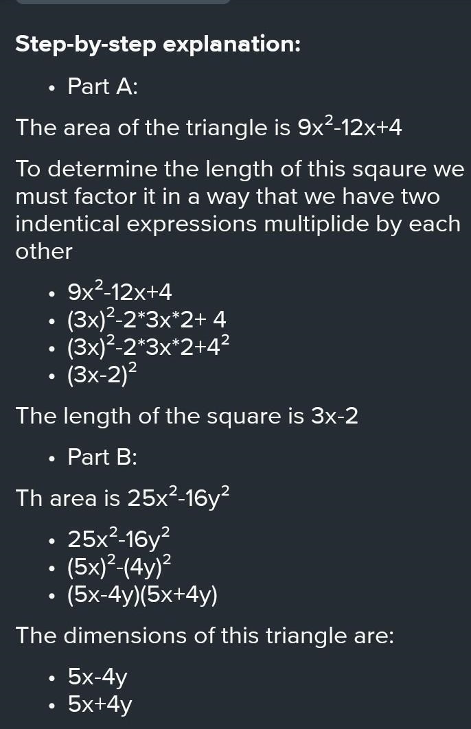 The area of a square is (9x^2 - 12 + 4) square units. Determine the length of each-example-1