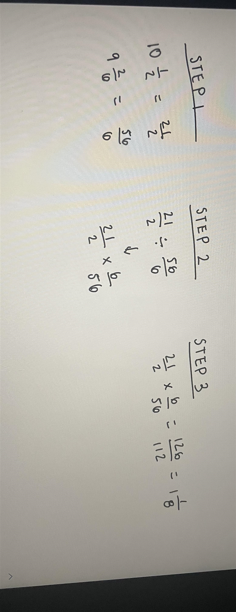 (help) what is 10 1/2 ÷ 9 2/6 = ?-example-1