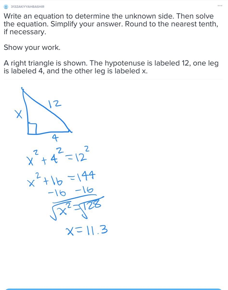 Write an equation to determine the unknown side. Then solve the equation. Simplify-example-1