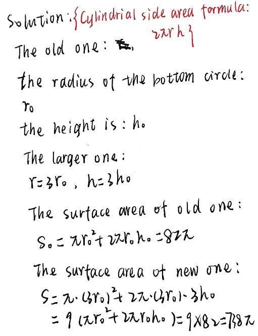 The surface area of a cylinder is 82 pie square meters. If the dimensions are tripled-example-1