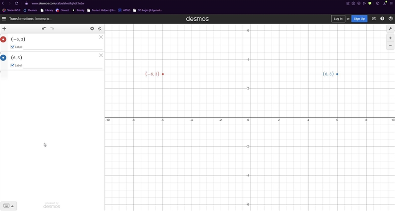 What is the image of (-6, 3) after a reflection over the y-axis?-example-1