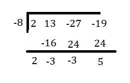 Divide. Using either synthetic division or long division(2x^3+ 13x^2- 27x - 19) ÷ (x-example-1