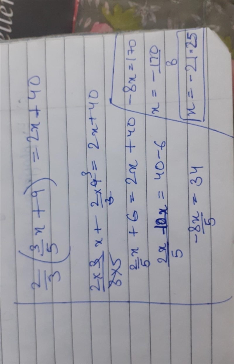 2/3(3/5x+9)=(2x+40) Algebra II-example-1