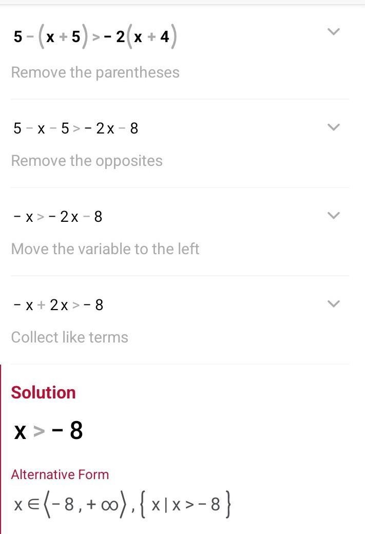 5 − (x + 5) > −2(x + 4)-example-1