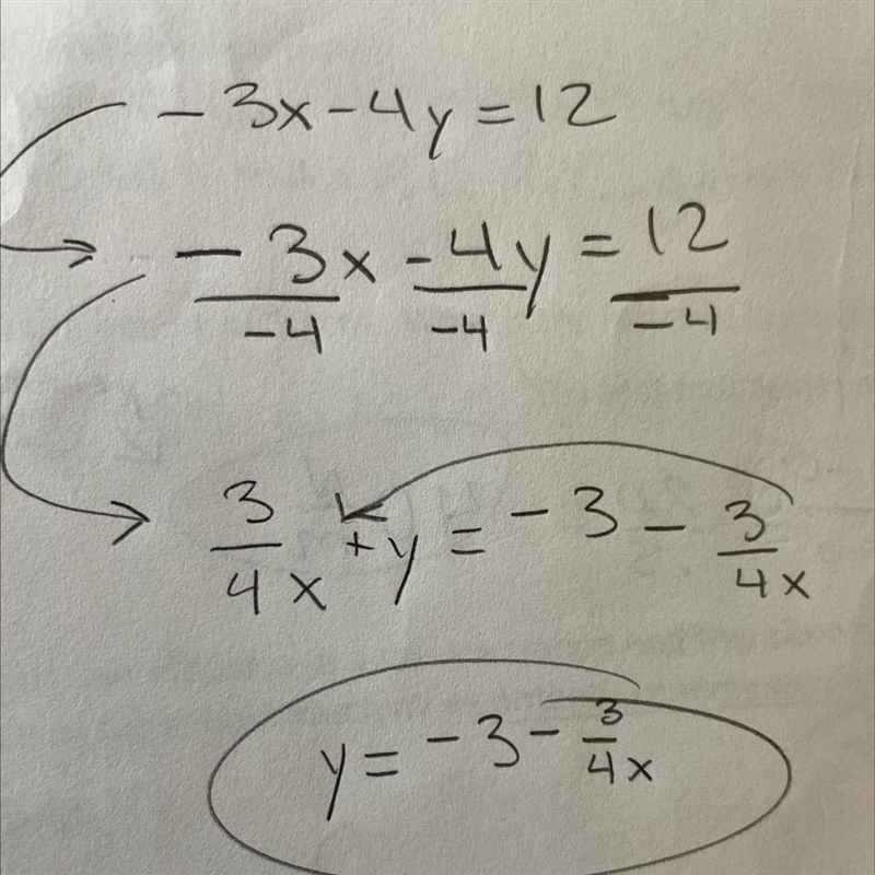 -3x-4y=12 solve for Y-example-1