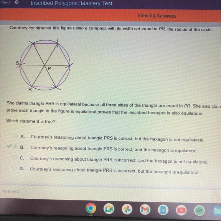 Select the correct answer. Courtney constructed this figure using a compass with its-example-1