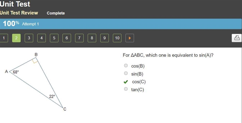 For δabc, which one is equivalent to sin(a)? cos(b) sin(b) cos(c) tan(c)-example-1