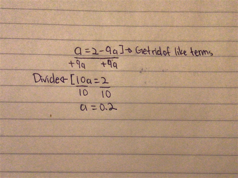 By solving the equation a = 2 - 9a, the value of a will be?-example-1