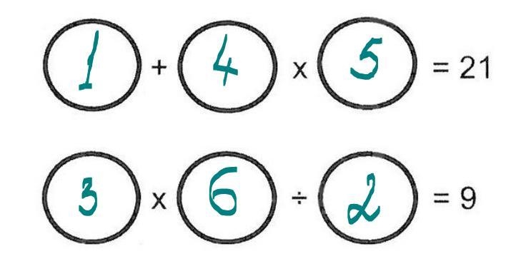 Use the numbers 1,2,3,4,5,6 to fill in the circles to make the equations true. Use-example-1