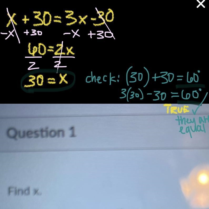 Find x. x + 30 3x-30-example-1