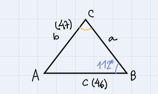 In triangle ABC, if c = 46, b = 47....-example-1