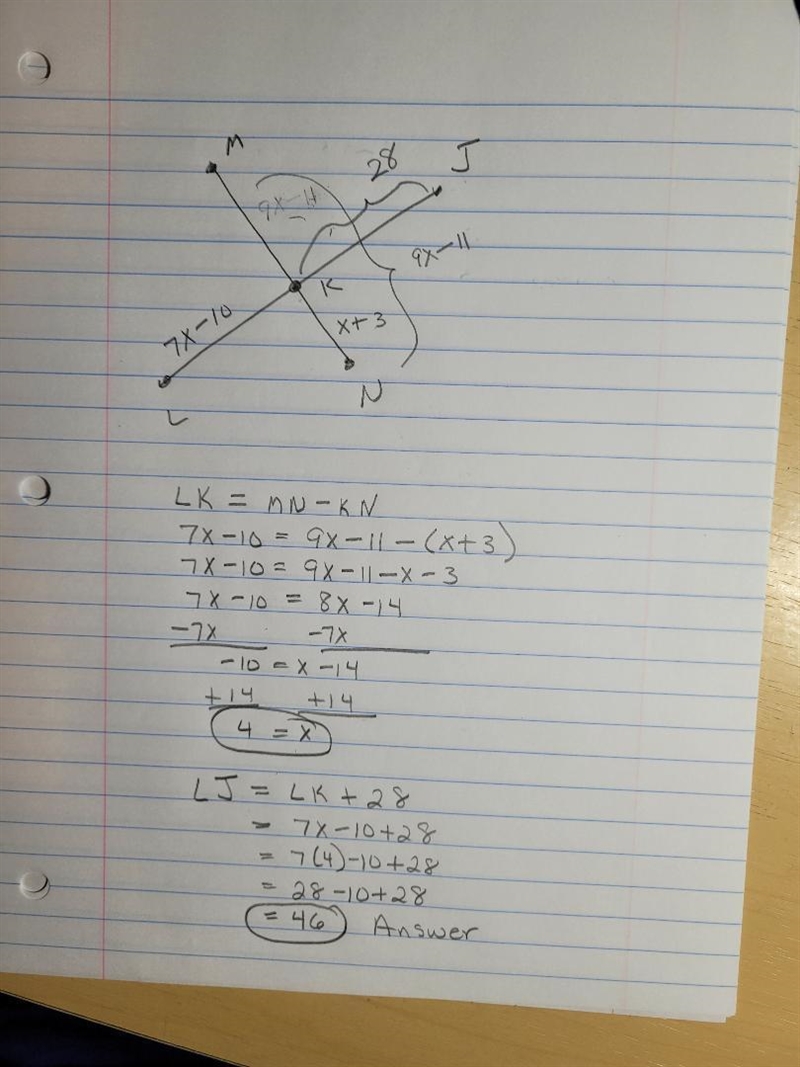 Can someone help me with number 9 “ If LK = MK, LK = 7x -10 KN = x+3 MN = 9x -11, and-example-1