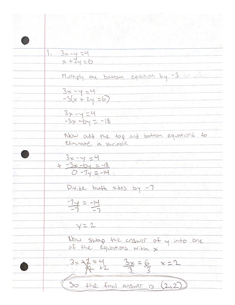 Can anyone help me solve these linear systems using substitution? 1. 3x-y=4 x+2y=6 2. 2x-example-1