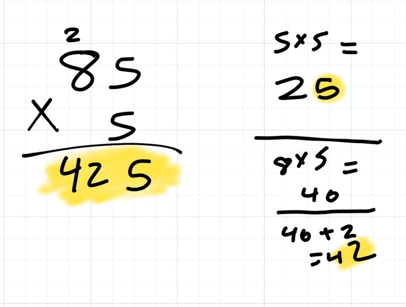 What is the product of five and 85-example-1