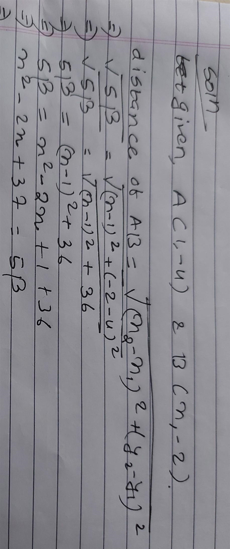 The distance between points A(1, -4) and B(x, -2) is √(5\beta ) units. Find x.-example-1