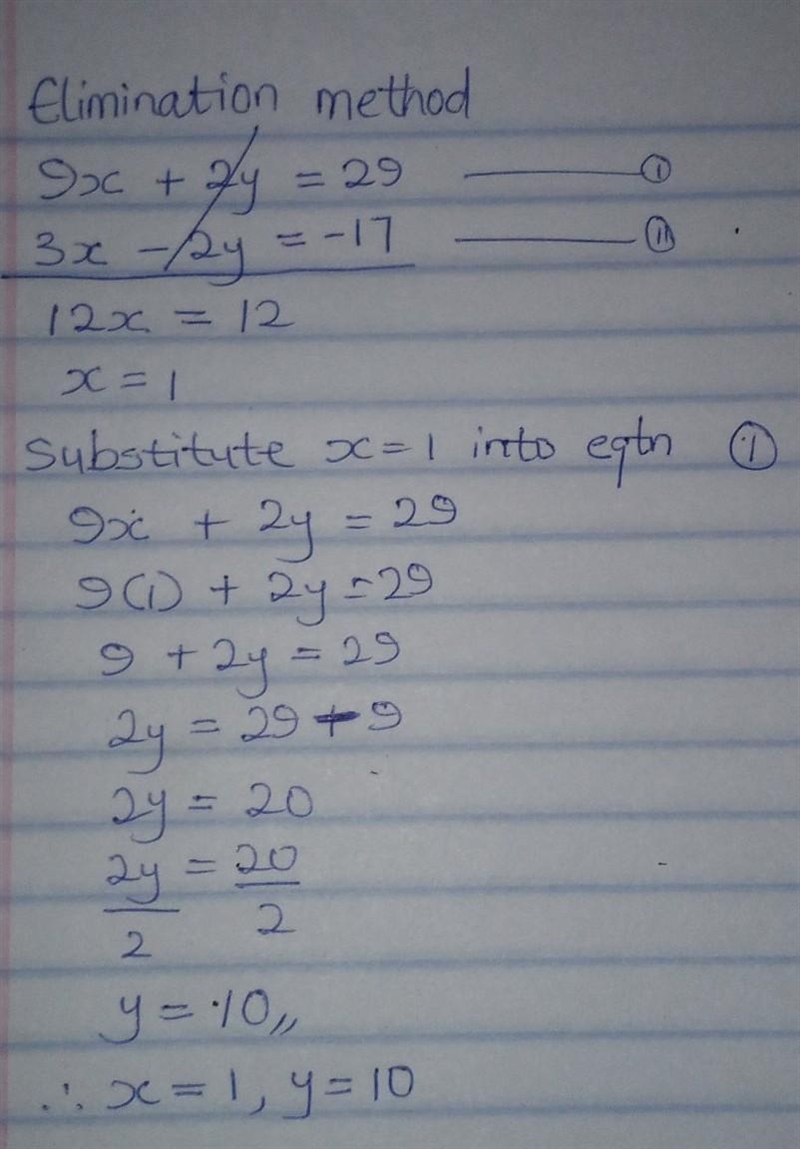 Match the following systems of equations to the best method of solving. 9x + 2y = 29 3x-example-1