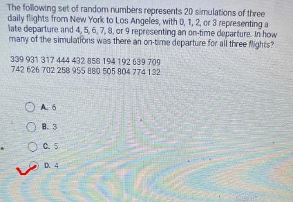 The following set of random numbers represents 20 simulations of three daily flights-example-1