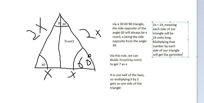 An equilateral triangle has a height of 7 square root 3 cm. Find the perimeter of-example-1