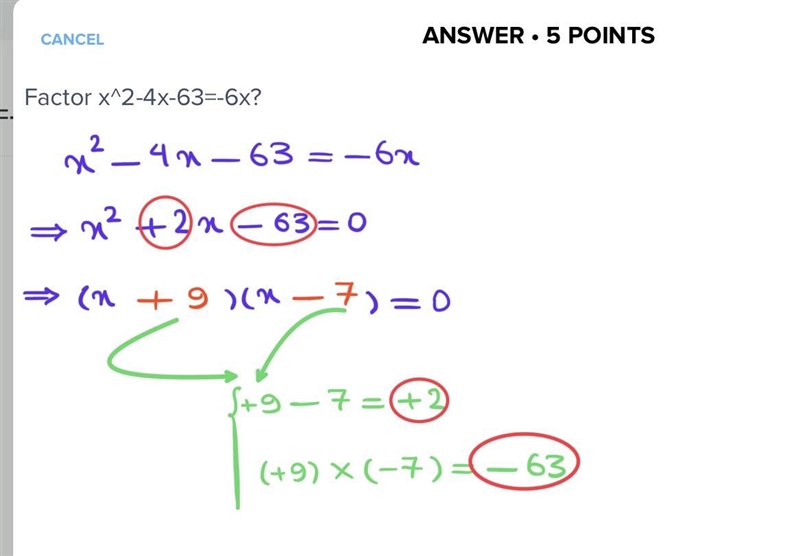 Factor x^2-4x-63=-6x?-example-1