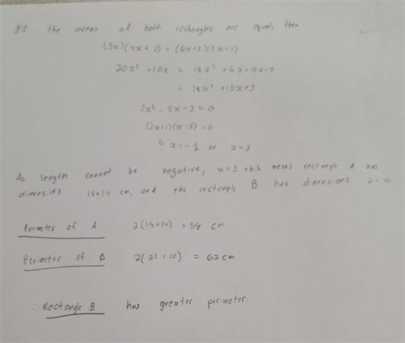 Wire A is bent to form a rectangle with dimensions 5x cm by (4x +2) cm. Wire B is-example-1