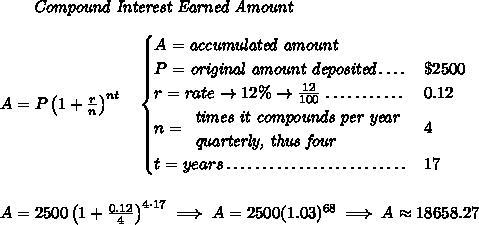 ) If you invest $2500 in an account that pays 12% interest, compounded quarterly, how-example-1