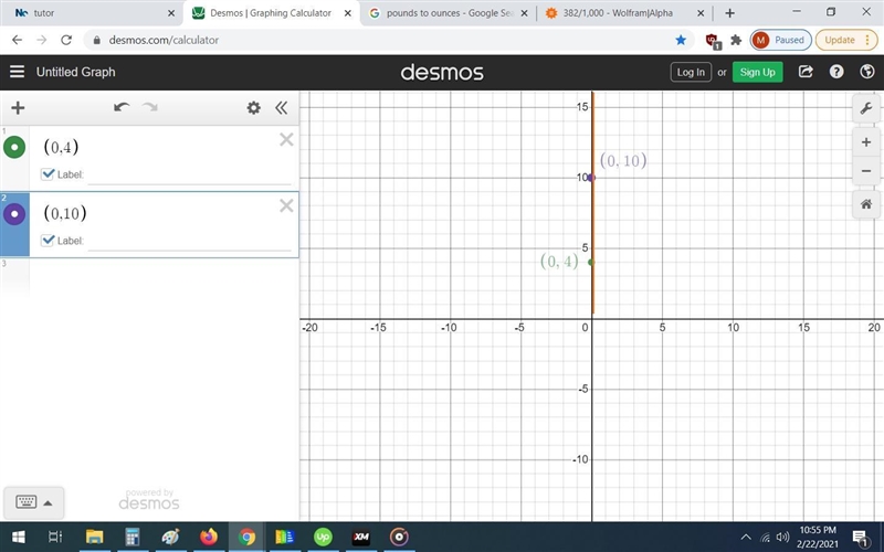 3x = 0Graph the line by plotting any two ordered pairs with integer value coordinates-example-1