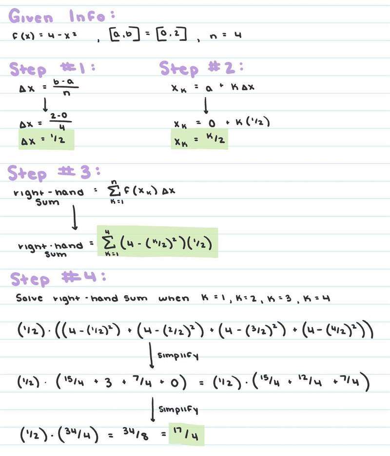 Use a right-hand sum with 4 intervals to approximate the area under f(x) = 4 - x² between-example-1