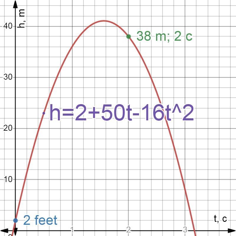 A football is kicked vertically upward from a height of 2 feet with an initial speed-example-1