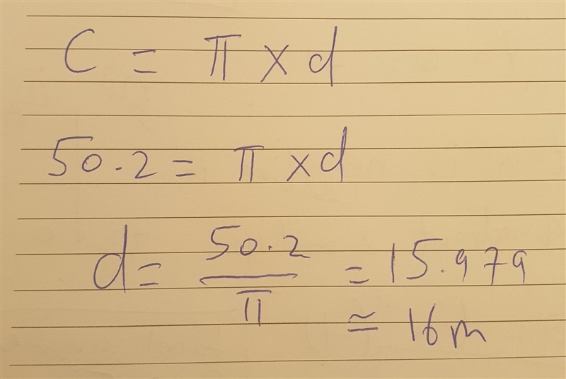 determine the diameter of circle, if the circumference is 50,2m round your answer-example-1