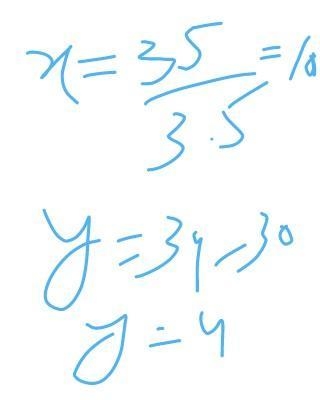 Solve the system of equations. 3x + y = 34 0.5x - y = 1​-example-1