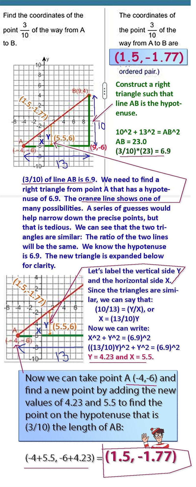 Find the coordinates of the 3 10 point to B. -6 of the way from A 10- -8- -4-2 Ay-example-1