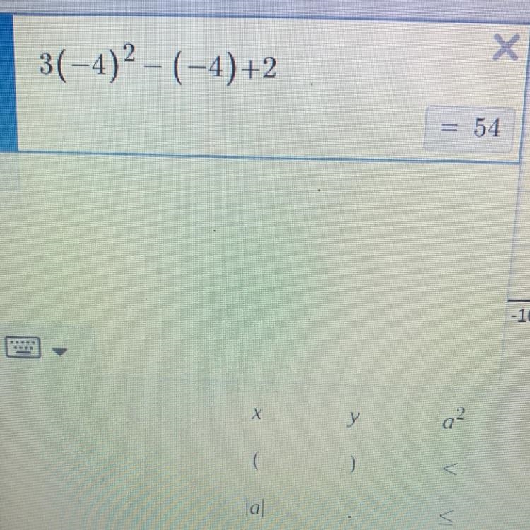 Which of the following is the value of 3x²-x+2 when x=-4? (1) -54 (3) 54 (2) -42 (4) 150-example-1