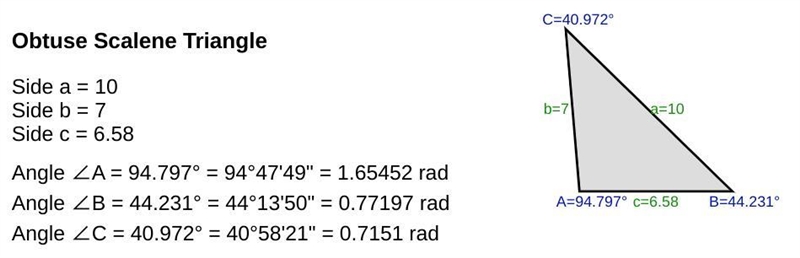 In ΔJKL, j = 10 in., k = 7 in., and l = 6.58 in. Find m∠J. A. 38º B. 95º C. 44º D-example-1