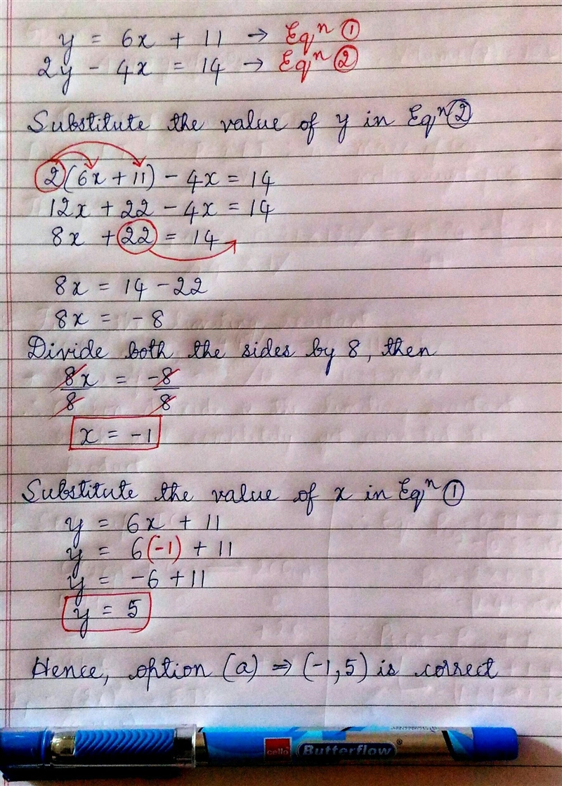 Solve the system of linear equations using the substitution method. Y = 6x + 11 and-example-1