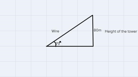 Am 80 meter tower is supported by a guy wire attached to the top of the tower. If-example-1