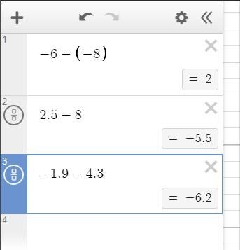 Which situation shows the expressions ordered from LEAST to GREATEST? OA. B. -6-(-8) 2.5-8 -1.9-4.3 -6-(-8) -1.9-4.3 -1.9-4.3 2.5 8 2.5 8 2.5-8 -6-(-8) -6-(-8) -1.9-4.3-example-1