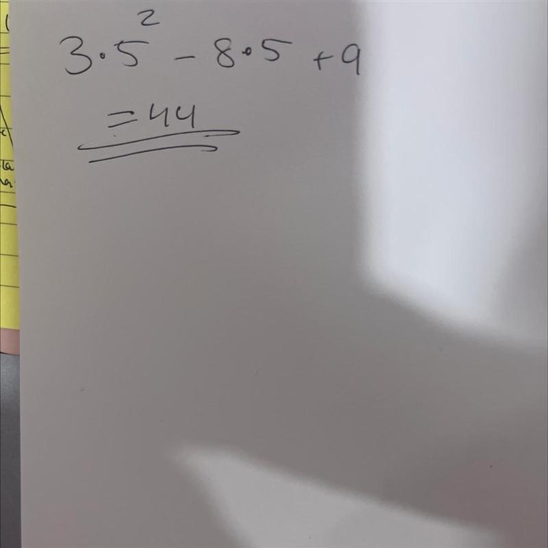 What is the value of the expression below when y=5? 3y^2 - 8y + 9-example-1