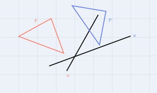 Copy and reflect each figure F in line u and then line v. Then describe a single transformation-example-1