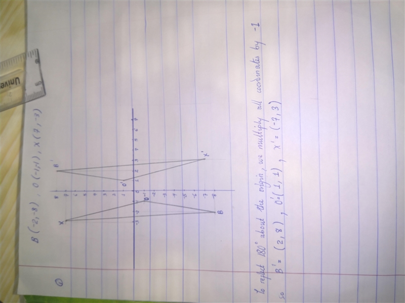 Rotation of 180° around the origin and label the image B'O'X'-example-1