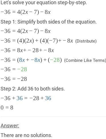 Solve the equation -36=4(2x-7)-8x-example-1