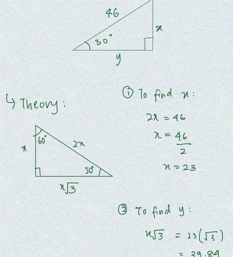 = Homework: Special Right Triangles (8.2) Find the value of each variable. 30° 46 y-example-1