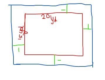 The dimensions of a rectangular garden are 15 yards by 20 yards. A sidewalk, one yard-example-1