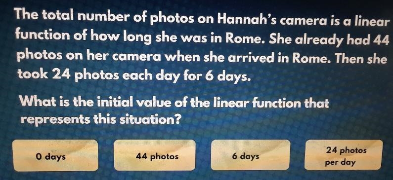 The total number of photos on Hannah's camera is a linear function of how long she-example-1