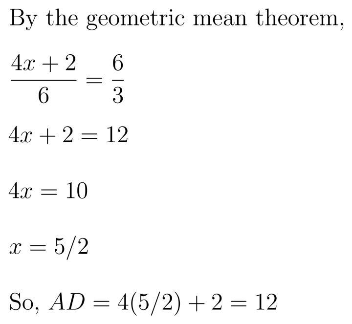 ABC is a right triangle. Find the length of AD. A. 12 units B. 2.83 units C. 7 units-example-1