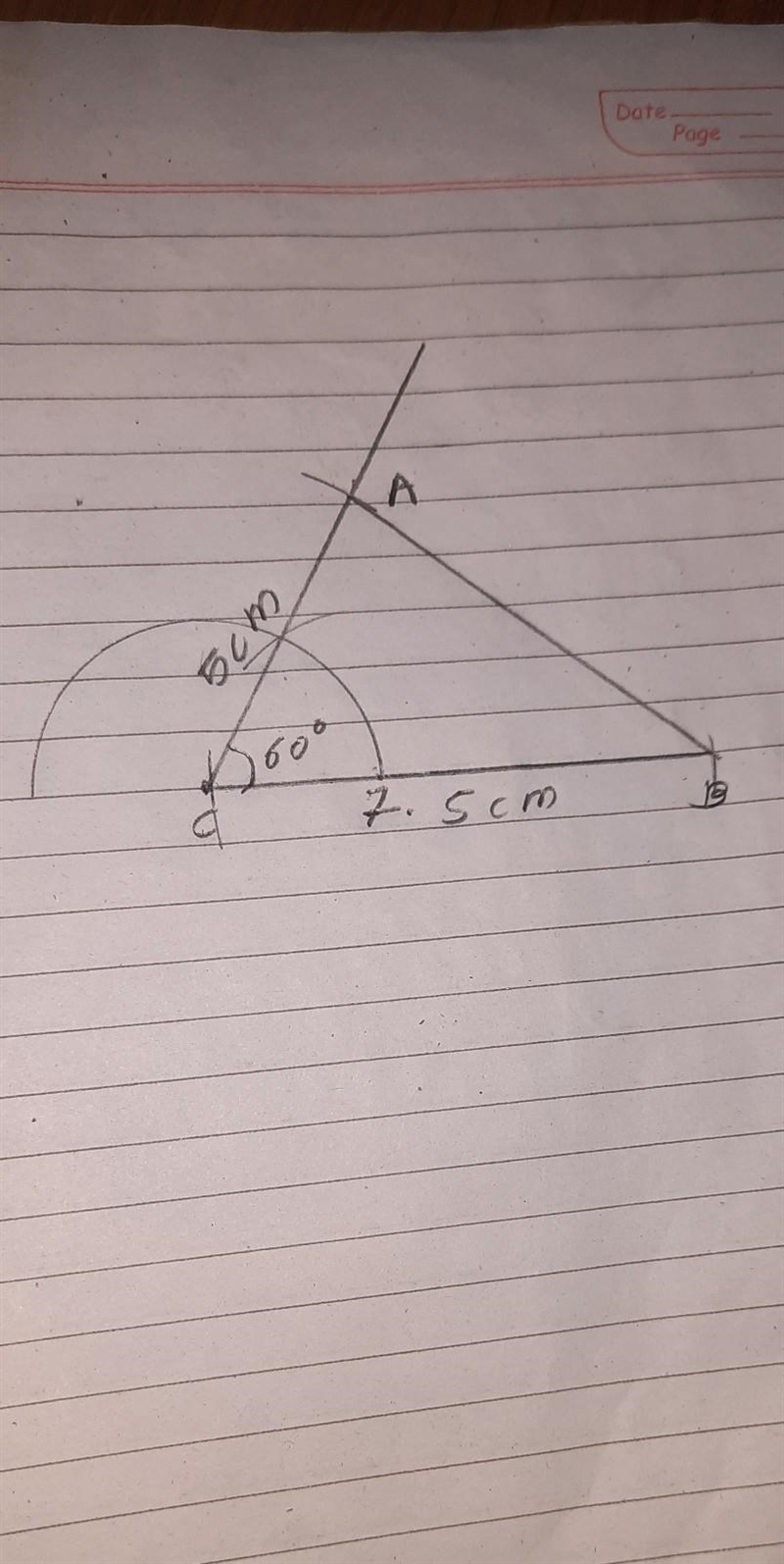 Construct the following with the help of ruler and compass ΔABC with BC = 7.5 cm, AC-example-1