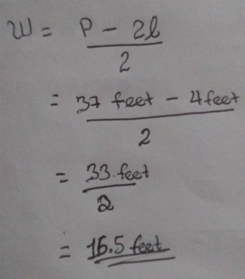 Using your answer from the previous question, state the value of ‘w’ if the perimeter-example-1