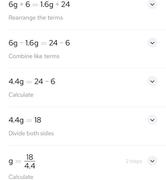 4.6g +6= 1.6g + 24 please help-example-1