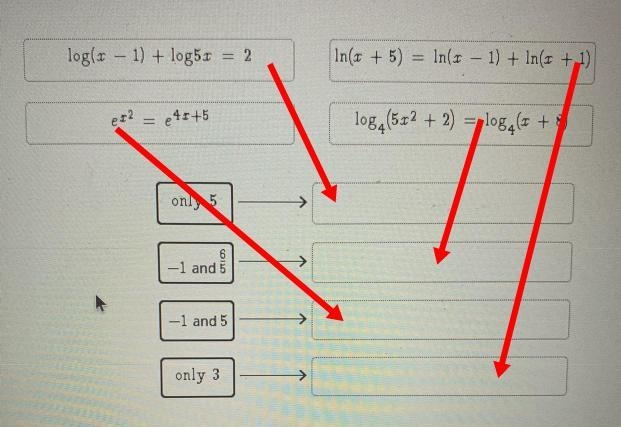 Drag the tiles to the correct boxes to complete the pairs. Match each equation with-example-1