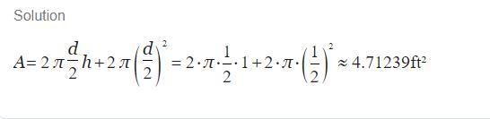 Find the surface area in square inches of a right circular cylinder with a diameter-example-1