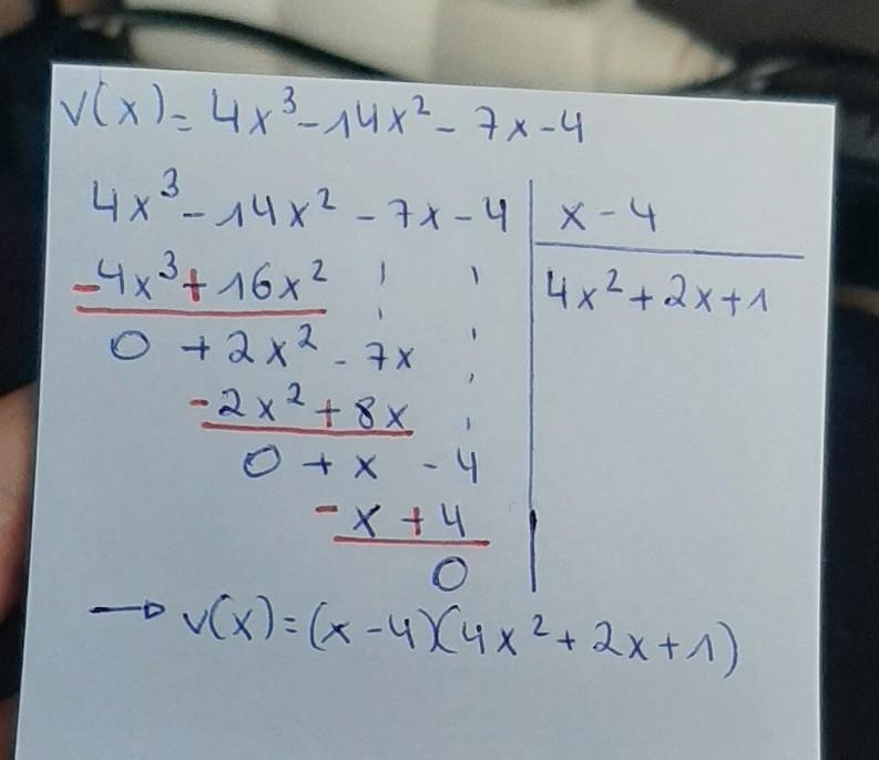 4x^3-14x^2-7x-4 divide x-4 by long division method​-example-1